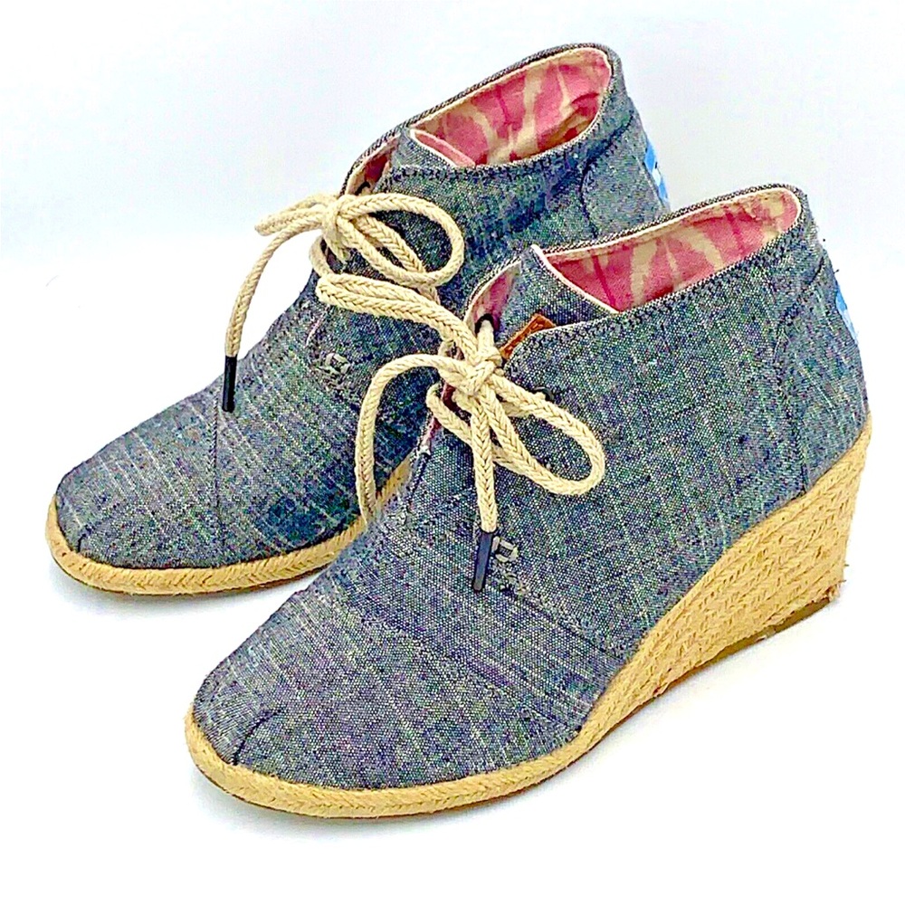 Toms Desert Espadrille Wedges Ankle Boots Chambray Denim